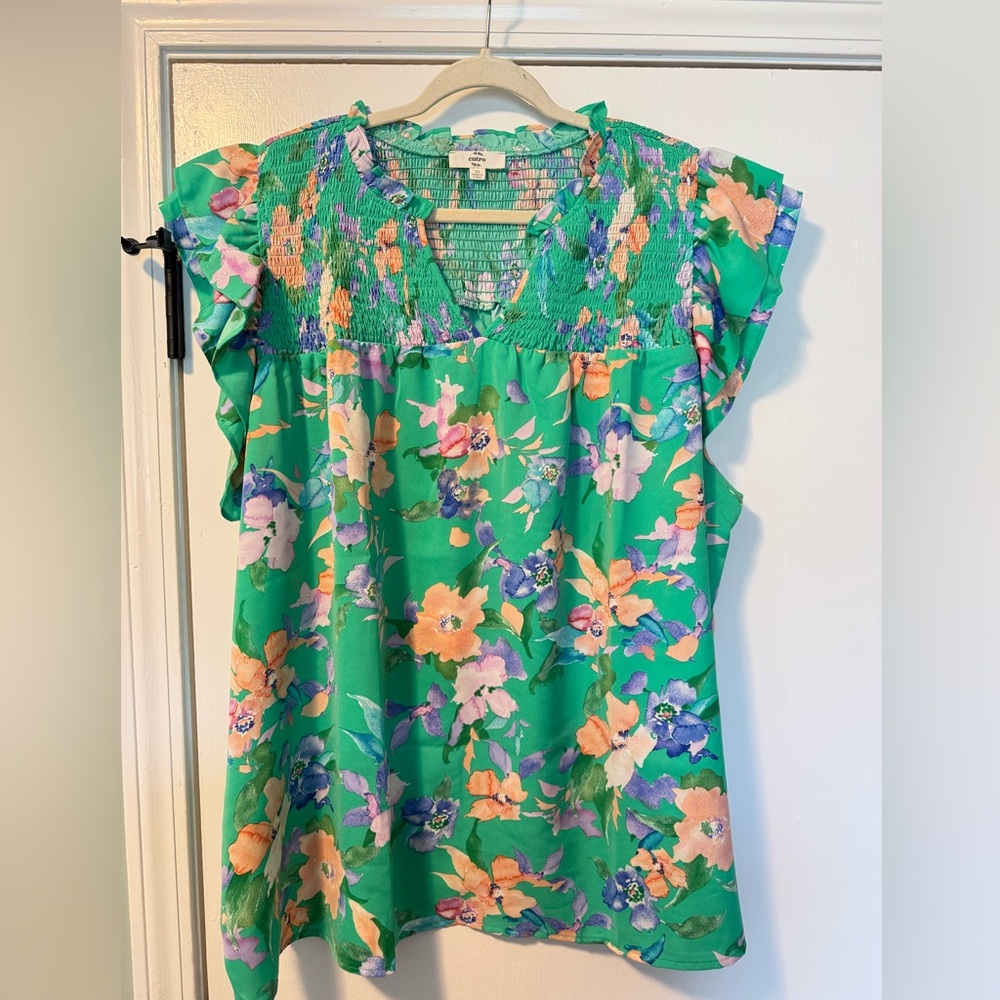 Printed Floral Blouse with Ruffle Sleeves